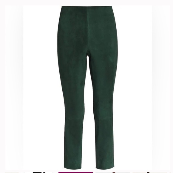 NEW • VINCE • Women’s Stretch Suede Split-Hem Crop Pant Dark Green Lamb Leather - Picture 2 of 7